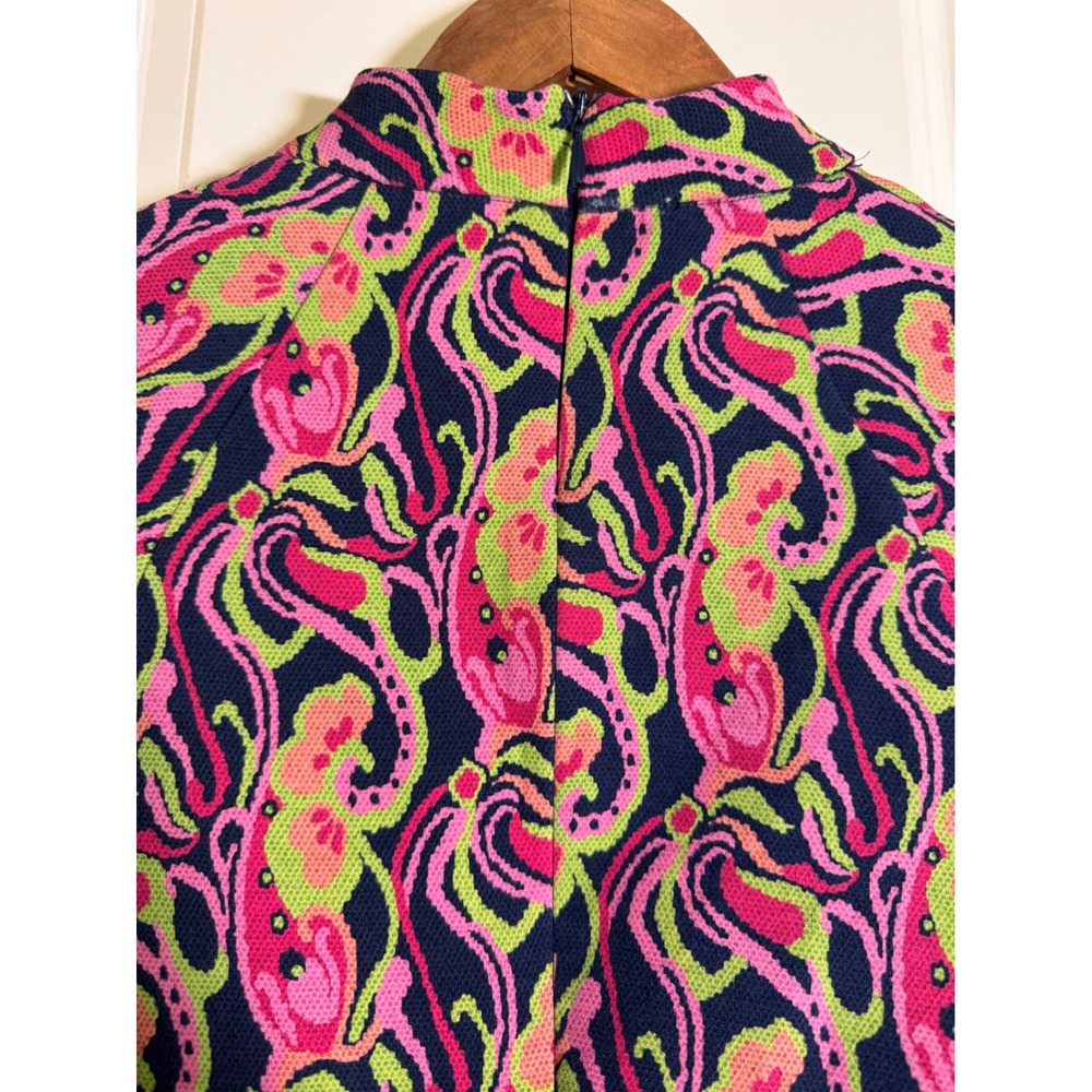ZARA Pink Green Psychedelic Paisley Mock Neck Mini Shift Dress Womens Medium - Picture 3 of 7